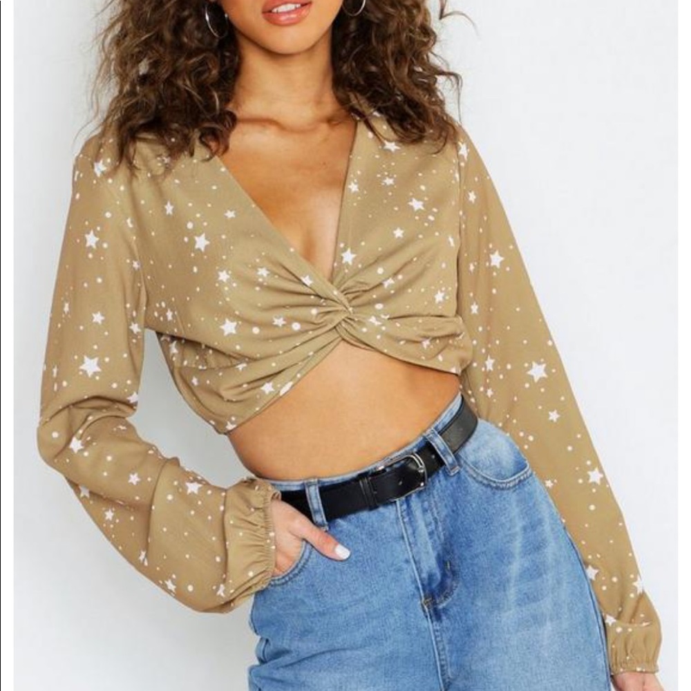 Boohoo knot front crop top